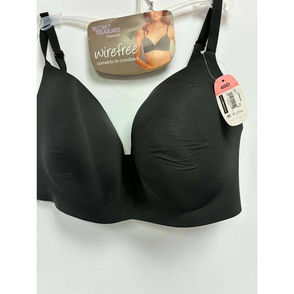 Secret Treasures Essentials Wirefree Bra Black 40D Convertible Crossback STY04